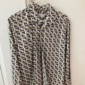 Prada Cotten Mens Long Steve w Gun Pattern Green & Black Size 42-16.5